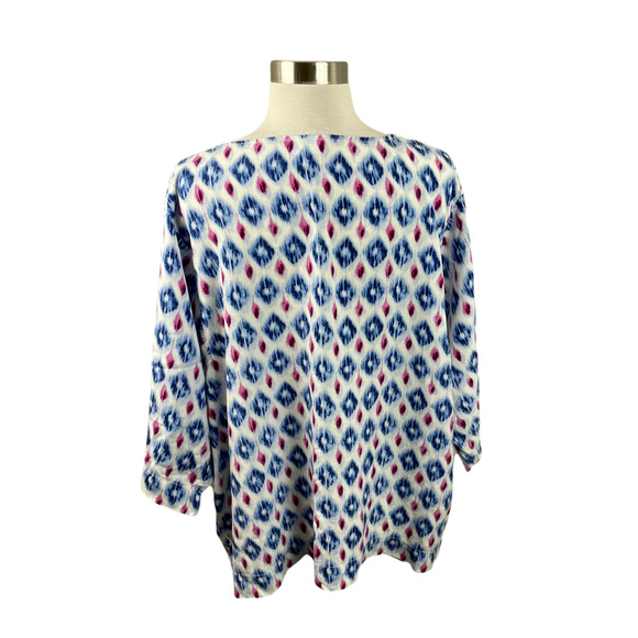 Pure Jill J. Jill Blue Purple Ikat Watercolor Tencel Boxy Pocket Top - Picture 2 of 3